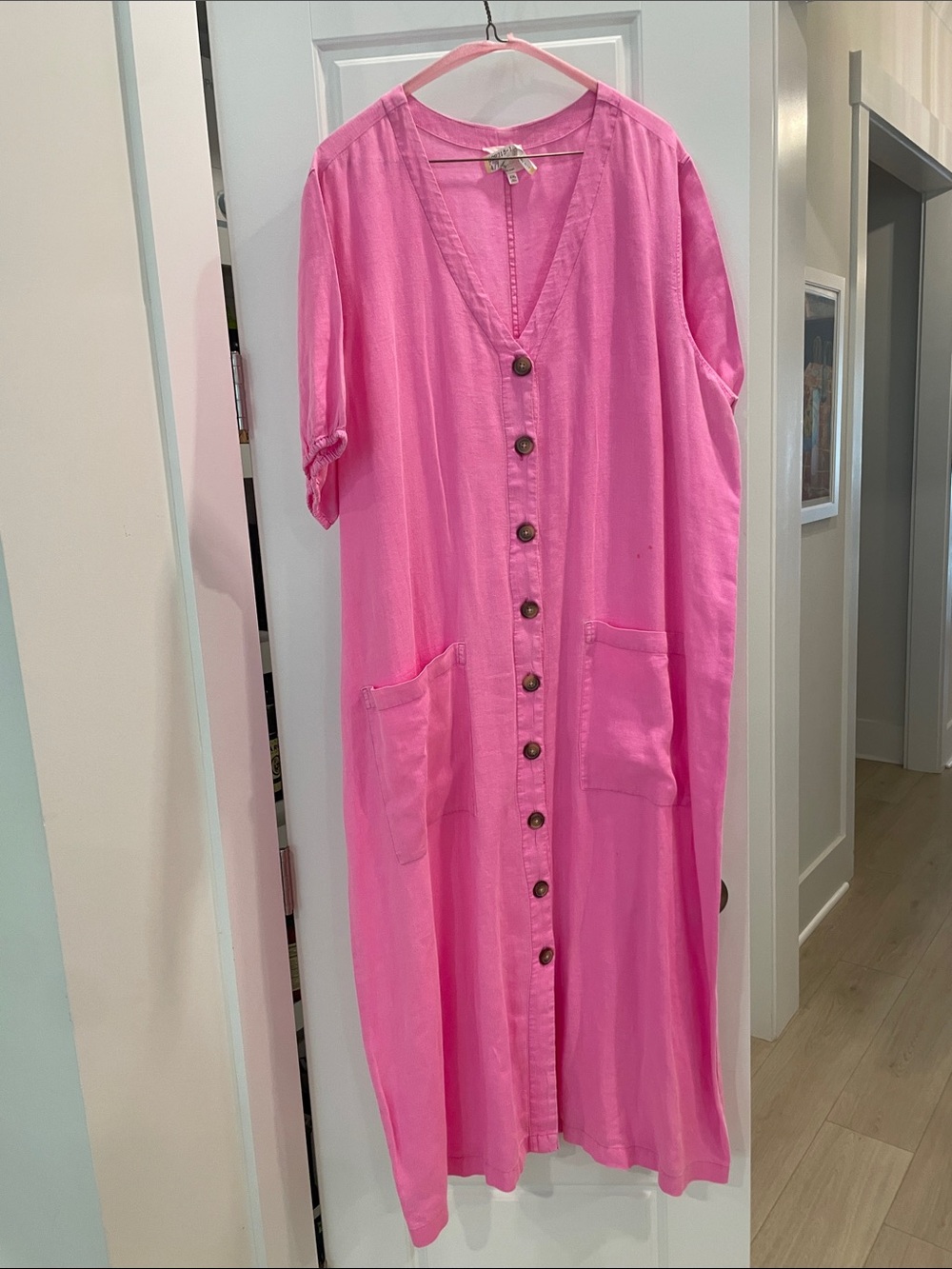 Lou & Grey Hot Pink Linen Button-Front Dress